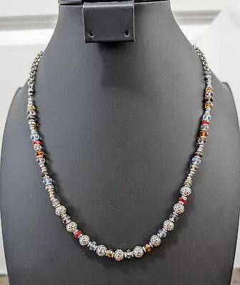 Vintage NWWT Brighton Crystals Long Necklace Multi-Color Beaded Silver Tone #32 • $38