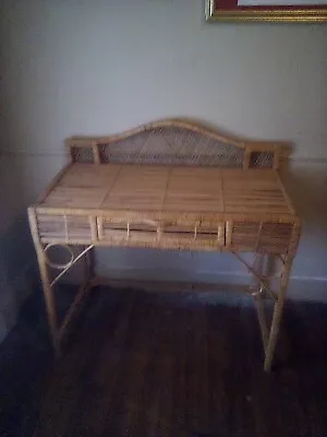 Vintage Mid Century Bohemian Wicker Rattan Desk  • $400