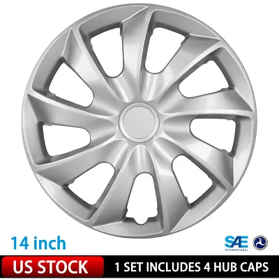 Silver 14  Set Of 4 Wheel Covers Snap On Full Hub Caps For R14 Tire & Steel Rim • $41.99