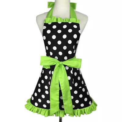 Lady Polka Dots Ruffle Apron With Pocket Lace Up Cafe Florist Workwear Home Wear • $31.23