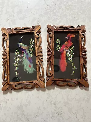 Vintage Mexican Feathercraft Bird Art Hand Carved Frames • $29