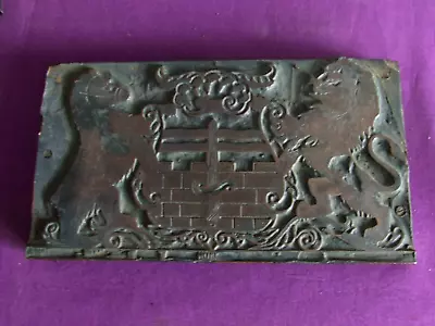 Letterpress Printing Adana BLOCK Of UNUSUAL & LARGE COAT OF ARMS  Copper On Wood • £15