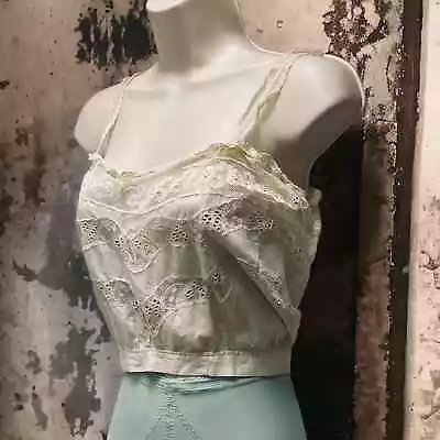  Vintage Antique Cream Lace Embroidered Camisole Edwardian Cotton Muslin AS IS • $69.99