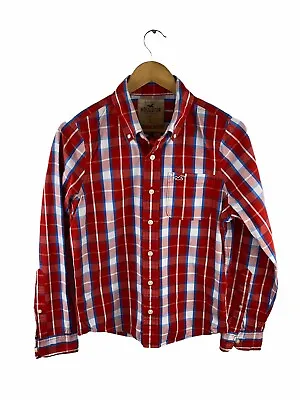$29.95 • Buy Hollister Mens Long Sleeve Shirt Size S Red Check Button Up Logo Pocket Collared