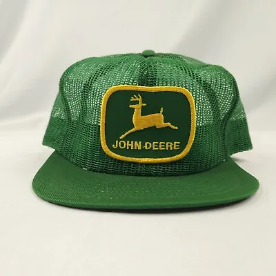 Vintage John Deere Full Mesh Large  Patch Trucker Hat Louisville MFG Cap Green • $34.99