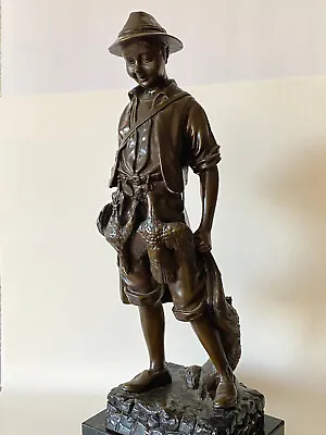 20  After  Auguste Moreau  Boy Hunter  Antique French Bronze Sculpture • $725