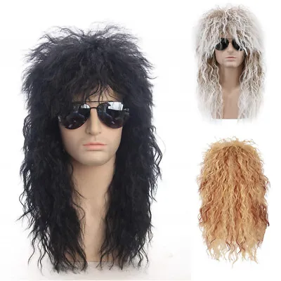 28  Men Curly Long Wig Male Wavy Full Wigs Synthetic Hair Rock Punk Cosplay • $24.99