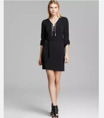 NWT MICHAEL KORS Dress Women's Chain Lace-Up Shift Dress Black Sz LARGE NEW $125 • $29