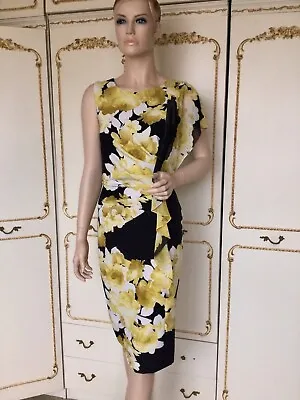 MICHAELA LOUISA Designer  Black / Yellow Print Occasion Dress UK 14 NWT RRP £159 • £65