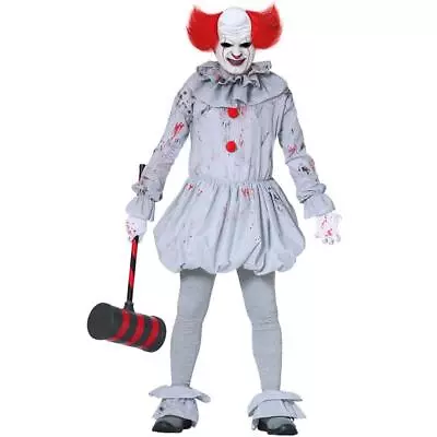 Mens Grey Pennywise IT Style Evil Clown Halloween Horror Fancy Dress Costume • £19.29