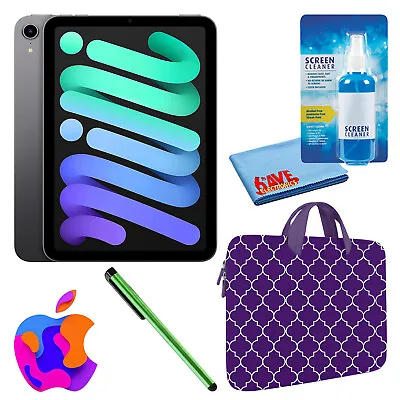 Apple IPad Mini 6 (64GB Wi-Fi Space Gray) Bundle With Purple Moroccan Sleeve • $481.54