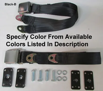 Vintage Import 2 Point Lap Seat Belt (2) + Retrofit Mounting Kit -Specify Color- • $84.50