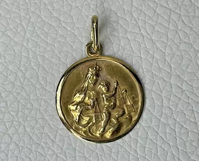 Vintage 18k Gold Madonna & Child Medal Pendant Charm Religious Catholic Italian • $279