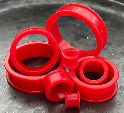 PAIR Red Silicone Tunnels Double Flare Plugs Earlets Gauges Up To 2 Inch! • $10.95