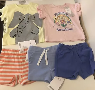 M&S Baby Girl Summer Bundle Shorts & T Shirts  - Brand New BNWT Size 0-3 Months • £13.99