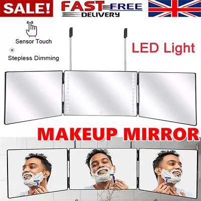 3 Way Mirror 360 Mirror Haircut Back View Adjustable Trifold Light Mirror Makeup • £19.89