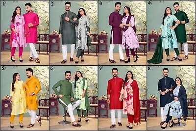 PartyWear Wedding Ethnic Combo Couple Men Women Pure Viscos Kurta Payajma Set SP • £37.49