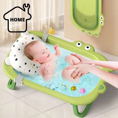 Foldable Portable Baby Bathtub For Toddler With Baby Cushion For 0-3 Years Green • £28.89