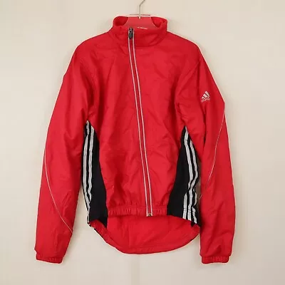 Adidas Jacket Men 38 Red Cycling Fleece Lined Wind Breaker Water Bottle Pocket * • $38.97