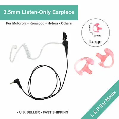 3.5mm Listen-Only Acoustic Earpiece W/ Ear Mold For Motorola/Kenwood Speaker Mic • $13.99