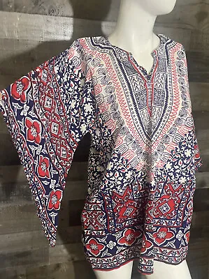 Vintage Hand Block Top Tunic Nafa Print Women Indian Cotton Kimono Hippie • $16.22