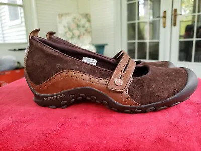 Merrell Plaza Bandeau Chocolate Suede Leather Women Mary Jane Shoe Sz 8M • $18