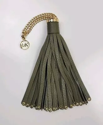 Michael Kors MK Logo Gold Charm Leather Tassel Handbag Large Fob Hang Tag Olive • $20.99