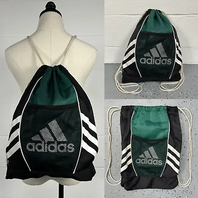 Vintage 90s ADIDAS Black Green 3S Drawstring Sackpack Backpack Blokecore Ladcore • $19.99