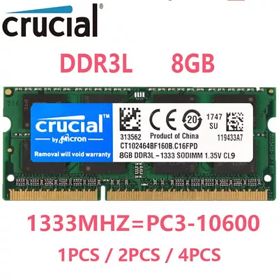 CRUCIAL DDR3L 1333Mhz 32GB 16GB 8GB 2Rx8 PC3-10600S SODIMM Laptop Memory RAM  • £47.94