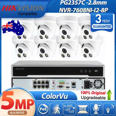 Hikvision OEM 8POE 8CH NVR 5MP Security ColorVu IP Camera CCTV System WDR AU Lot • $651.18