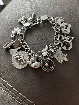 Vintage Sterling Silver Bracelet With 19 Sterling Silver Charms • $110.84