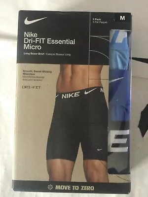 Nike Essential Micro 3-Pack Long Boxer Brief Dri Fit New Black Blue Light Blue • $26.99