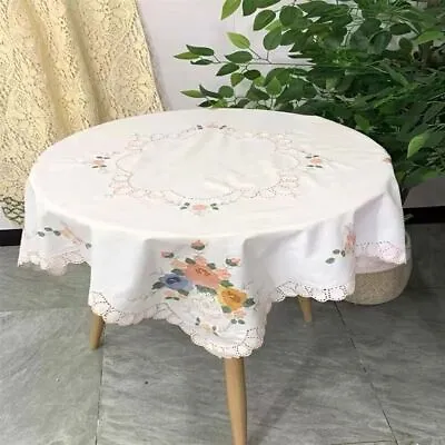 33  Vintage Embroidered Floral Lace Tablecloth Doily Square Table Topper Cover • $13.49