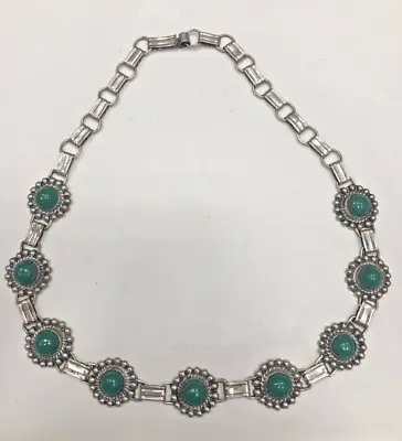 Vintage Mexico Sterling Silver Malachite Flower Necklace 925 • $99.99