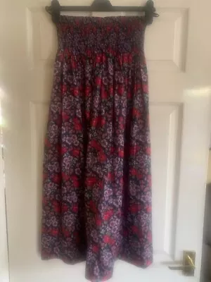 Vintage Laura Ashley Cotton Midi Skirt Blue Floral - Size M Elasticated Waist • £25