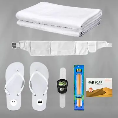 Hajj Umrah 6 Pcs Set Kit Towel Cotton Ihram Belt Soap Miswak Tasbih Slipper S-44 • £26.99