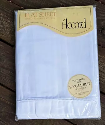 Vintage New British UK Accord Single Twin Flat Sheet White Decorative Edge • $12.99