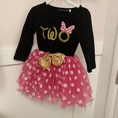 2 Year Old Birthday Tutu Dress Outfit Gold Pink Minnie Mouse • $10