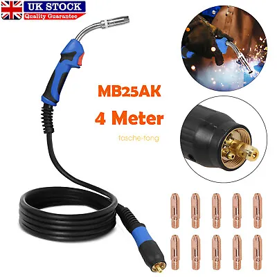 Welding TORCH MB 25 AK 25 MIG/MAG WELDER GUN Euro Plug BINZEL STYLE 4M & 10 TIPS • £43