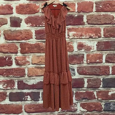 Max Studio Maxi Dress Womens Small Rust Red Abstract Ruffle Tiered • $21.24