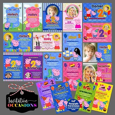 5 X PERSONALISED PEPPA PIG GEORGE PIG PARTY INVITATIONS • £3.75