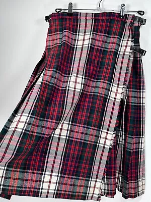 Vintage Tartan Wool Plaid Pleated Wrap Kilt Skirt England Womens UK 16 US 14 • $16