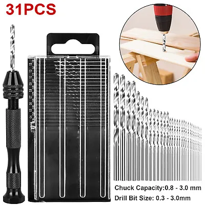 31Pcs Mini Micro Hand Drill Bits Set Small Manual Keyless Chuck Pin Vise Rotary • $10.48