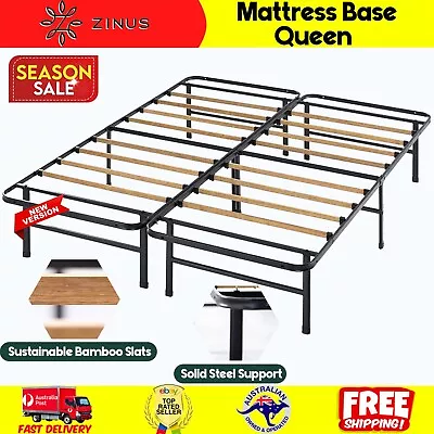 Foldable Mattress Base With Bamboo Slats QUEEN Bed Frame 350kg Metal Platform • $85.05