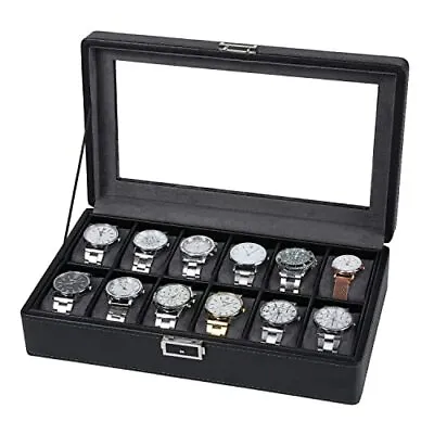 Watch Box For Men 12 Luxury Watch Case Display Organizer Jewelry Storage Box W • $28.71