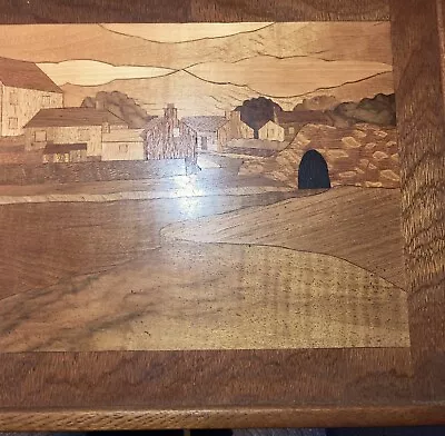 Marquetry Wood Inlay Picture 12 1/2” X 10” Framed…village Countryside Scene • $24.99