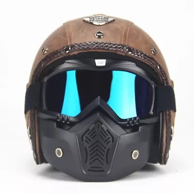 PU Leather Motorcycle Helmets 3/4 Open Face Vintage Motorcycle Chopper Helmet  • $142.11