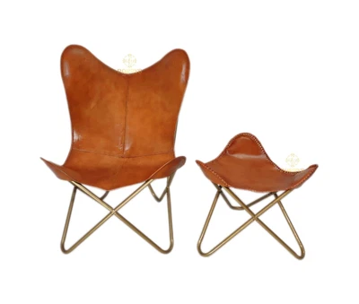 $288.21 • Buy Genuine Brown Leather Sling Chair/Stool,Lounge Office Chair With Ottoman PL2-277