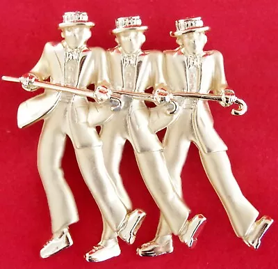 BIG 2 3/8  VTG C1980's CHORUS LINE OF 3 MALE JAZZ/ TAP/ SOFT SHOE DANCERS BROOCH • £7.71