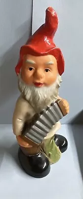 VINTAGE HEISSNER PLASTIC GNOME MUSICIAN PLAYING ACCORDION 7.5in  # 962  • $49.99